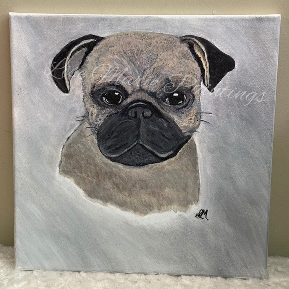 Brown and Black Pug with Expressive Eyes and Wrinkled Face - Picture 1 of 1